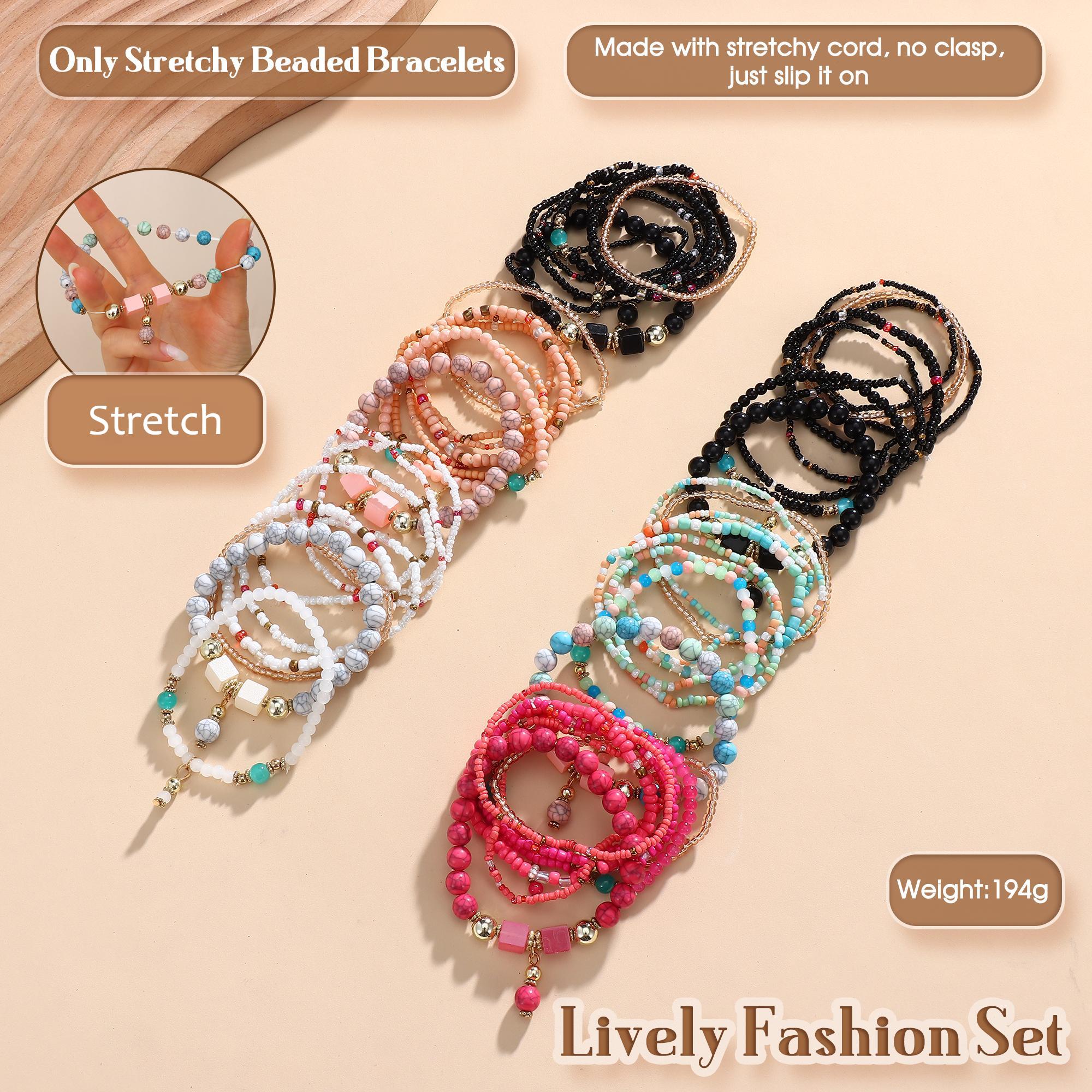 FIBO STEEL 6 Sets Multicolor Stackable Bracelets for Women Stretch Multilayered Boho Jewelry Christmas Gift Trendy Fashionable Accessories FIBO STEEL 6 Sets Multicolor Stackable Bracelets for Women Stretch Multilayered Boho Jewelry Christmas Gift Trendy Fashionable Accessories