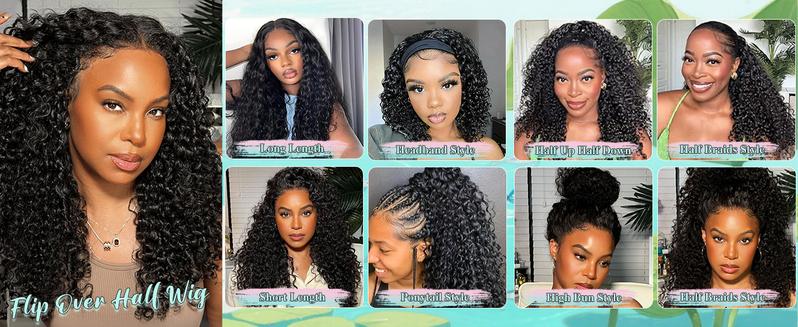 【Hot Sale】VIPbeauty Half Wig Human Hair 200 Density Burmese Curly Half Wig Spiral Curly Ends 3 In 1 Seamless Flip Over Glueless Wigs Human Hair with Drawstring Beginner Friendly Curly Wig Headband Wig for Women Daily Wear