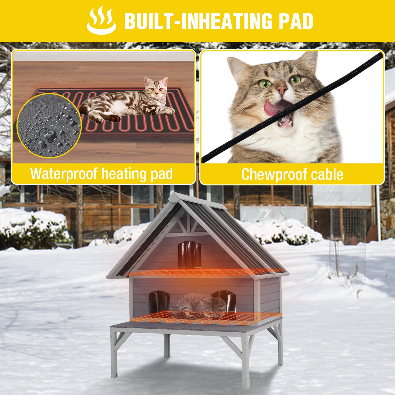 Aivituvin-AIR7034-IN-HP Heated Wooden Cat House with Insulation | Waterproof Roof