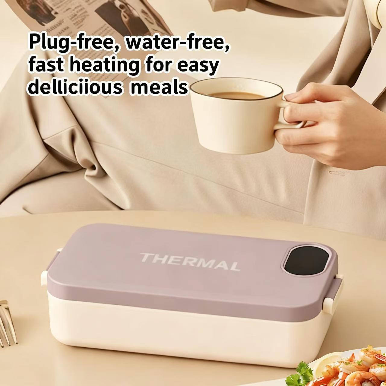 Portable Electric Heating Lunch Box with Smart Display & Constant Temp - 304 Stainless Steel, Rechargeable for Car, Office, Students & Truck Drivers