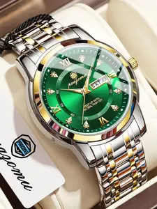 Paazomu Luxury Men's Watch, Waterproof Luminous Date, Stainless Steel Sport Fashion, Quartz Watch for Men, Stylish Male Clock