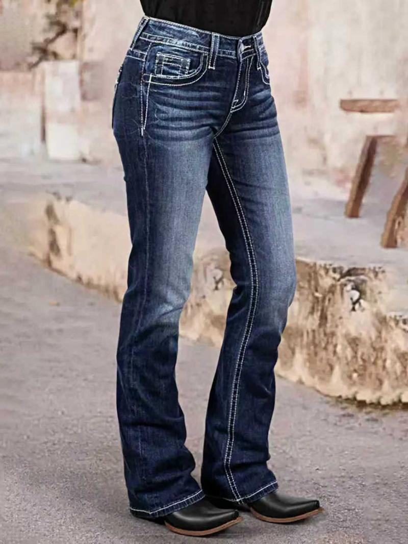 Vintage Embroidered Women's Casual Flare Denim Jeans, Retro Style High Waist Jeans, Comfortable and Stylish Ladies' Fashion