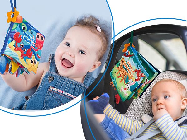 hahaland 2 PCS Baby Cloth Book Baby Infant Toy Newborn Sensory Montessori Toy for Babies 0-6 Months with Crinkle Squeaky Sounds, Mirrors, Teethers - Soft Cloth Tummy Time Book Newborn Baby Shower Gift Easter Stuffers Ideas