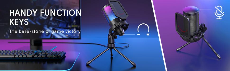FIFINE A6V USB Gaming Microphone for PC PS5, Condenser Mic with Quick Mute, Gain Control, RGB Indicator, Tripod Stand, Pop Filter, Shock Mount, for Streaming Discord Twitch Podcasts Videos