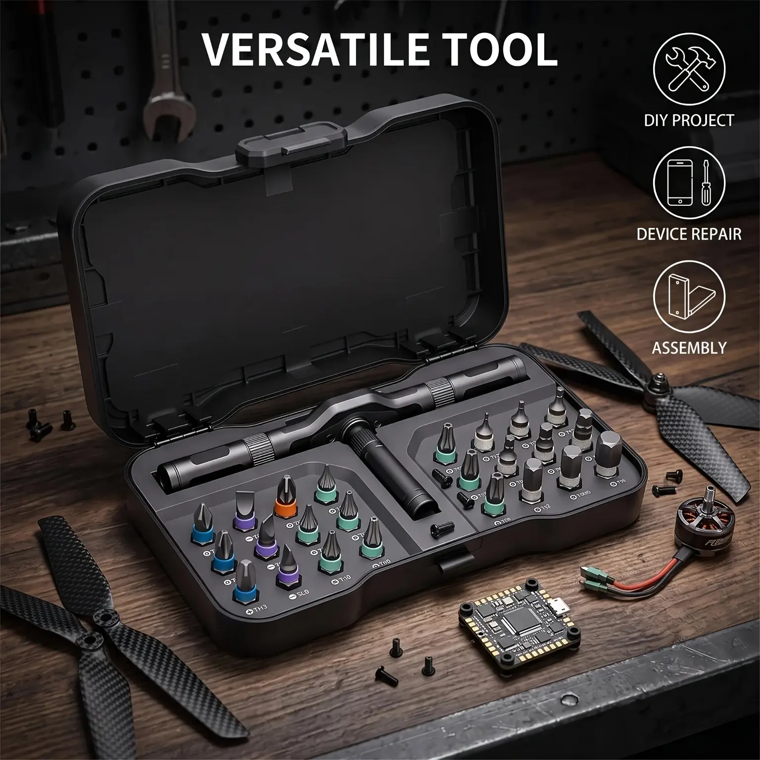 24-in-1 T-Handle Ratchet Screwdriver Set, S2 Alloy Steel Magnetic Bit Kit, 2-in-1 Multi-function Ratchet Wrench & Manual Screwdriver Tool Set, Magnetic Tip Bits, Portable Repair Tool Kit for Home Furniture, Appliance & DIY Maintenance
