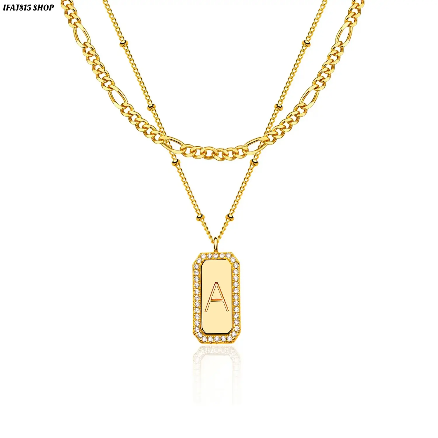 Women’s Dainty Initial Necklace, Gold Plated Layered Letter Pendant with Figaro Chain, Personalized Name Plate Choker Jewelry, Trendy Minimalist Statement Necklace for Everyday Fashion, Party & Gift Giving