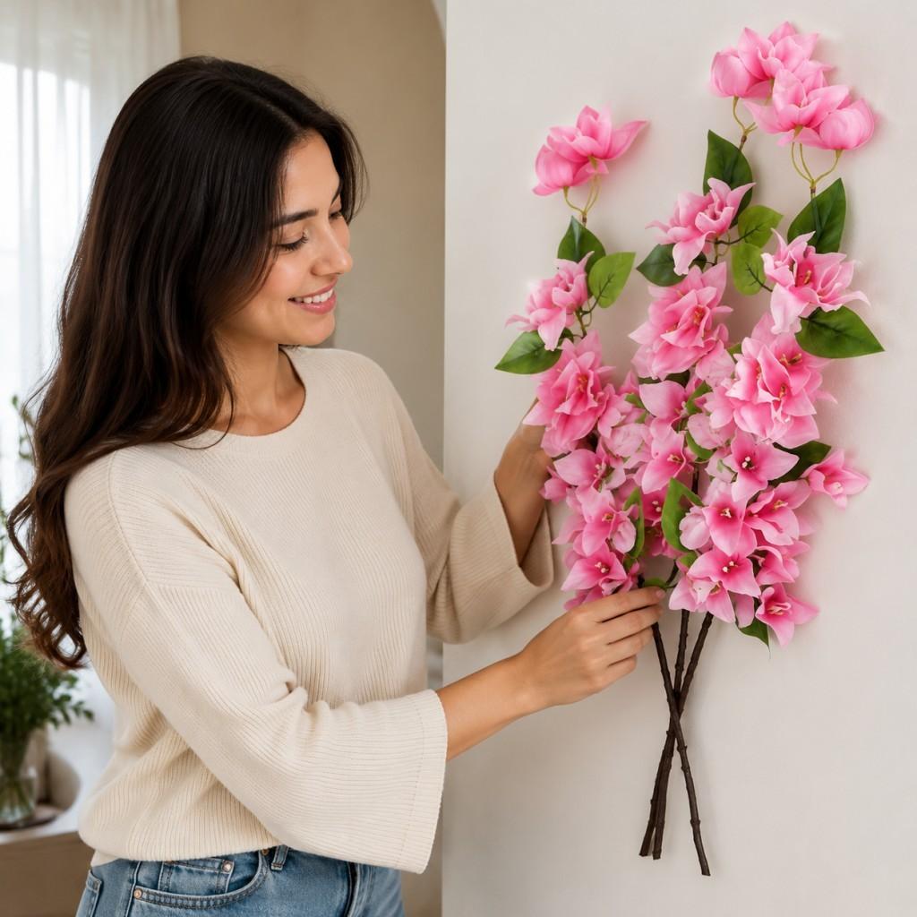 3 Piece Artificial Plum Blossom, 31.5 Inch Silk Plum Blossom, DIY Garden Home Wedding Party Decor, Indoor Outdoor Decoration