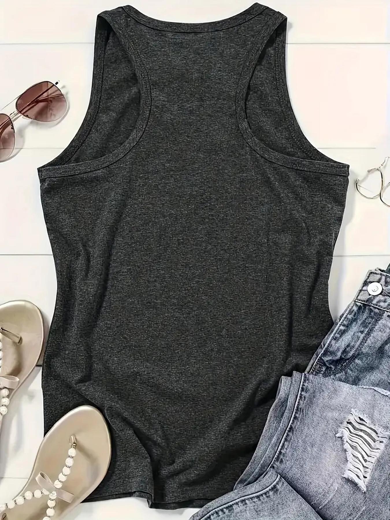 Women's Floral & Sun Print Round Neck Tank Top, Boho Sleeveless Crew Neck Top for Summer, Ladies Clothes for Daily Wear