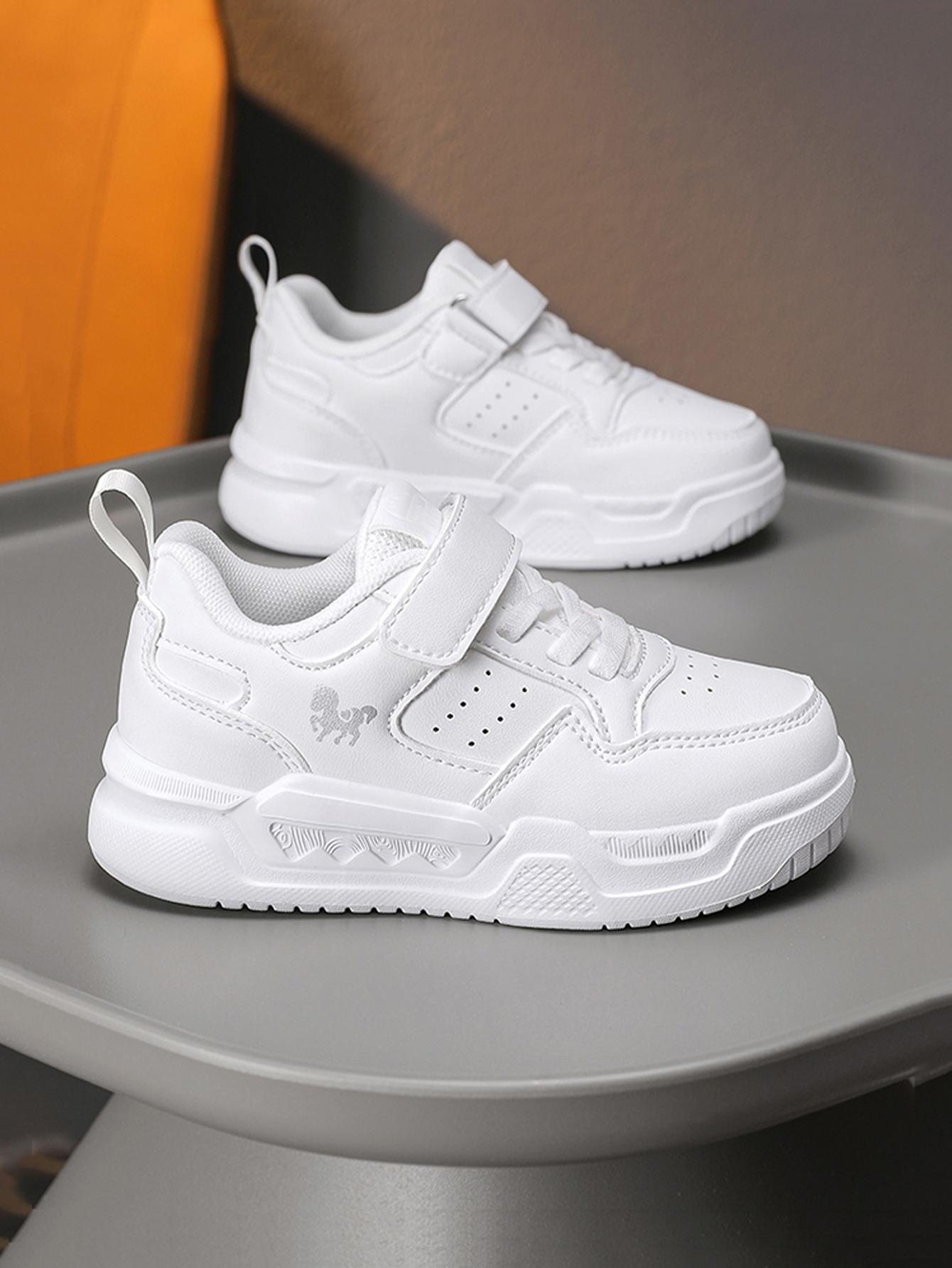 Fashionable Adjustable Low-Top Sneakers, Comfortable Lightweight Sports Shoes for Kids, PU Leather School Running Shoes, Trendy Trainers