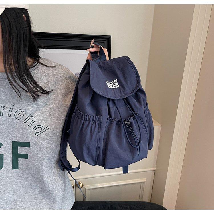 Korean Style Ins Drawstring Flap Backpack, Lightweight Nylon Casual Daypack, Large Capacity School Bag, Multi-Use Rucksack for Commute & Travel