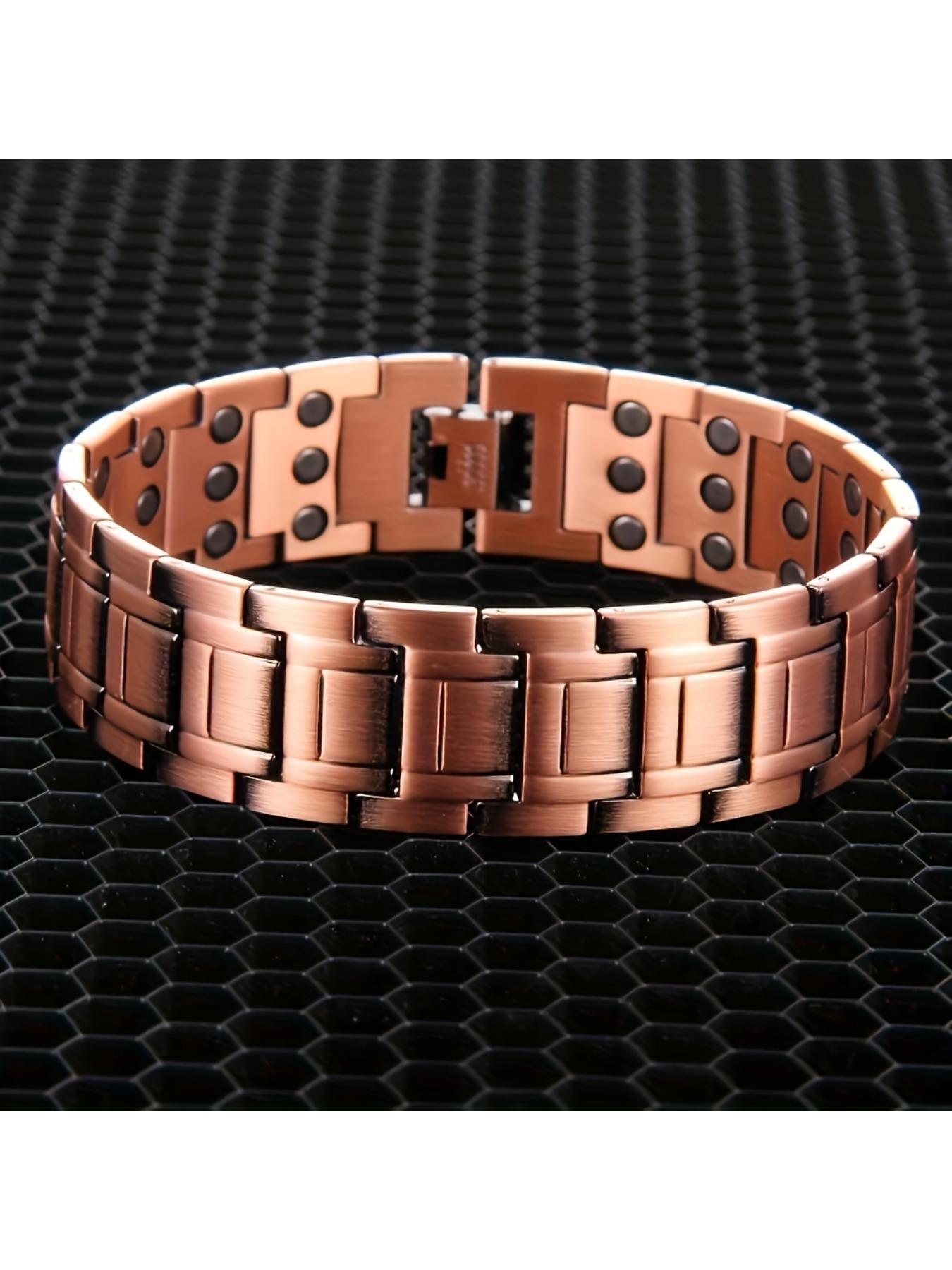 Men's Magnetic Bracelet - 3500 Gauss 3X Magnet, Adjustable Copper Belt Size Tool, 2 Styles (Interlocking/Smooth), Strong Magnetic Field Joint Protection, Ideal Father's Day Gift