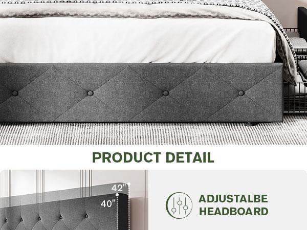 MUTICOR Storage Bed frame with 4 Drawers【Frame Only No Mattress】Upholstered Platform Bed with Button Tufted Adjustable Headboard,No Box Spring Needed，Full/King/Queen Bed Frame #TikTokShopBlackFriday #ChristmasGifts