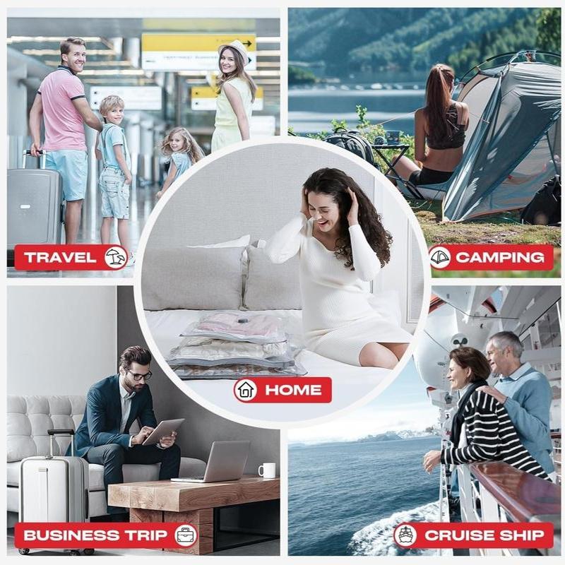 2026 Upgraded Rechargeable Travel Vacuum Bag Set 6/15-Pack Compression Bag for Luggage USB-Powered Handheld Pump Space-Saving, Durable Zipper, Lightweight Storage Box for Clothing and Packing, Travel Organizer Set