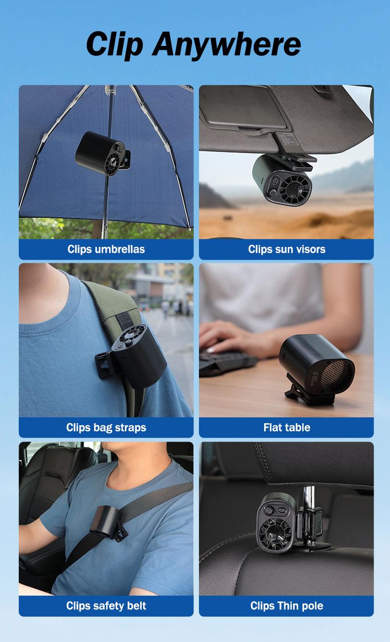 Joytutus Car Clip On Fan No Cooling Function with LED Display 360° Rotation 100 Speeds Adjustable USB Rechargeable Personal 1800mAh Battery Stepless Speed Adjustment Charging - Button