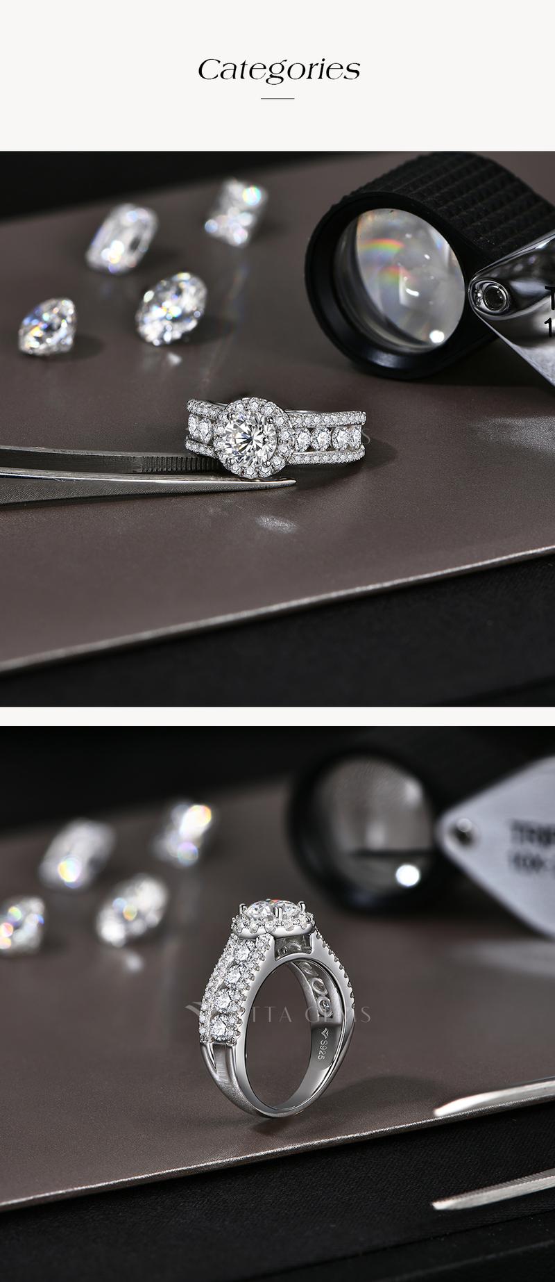 New Round Cut 1.0ct Full Lab-Created Moissanite Ring Engagement Promise Rings Fine Jewelry Gift for Her R241