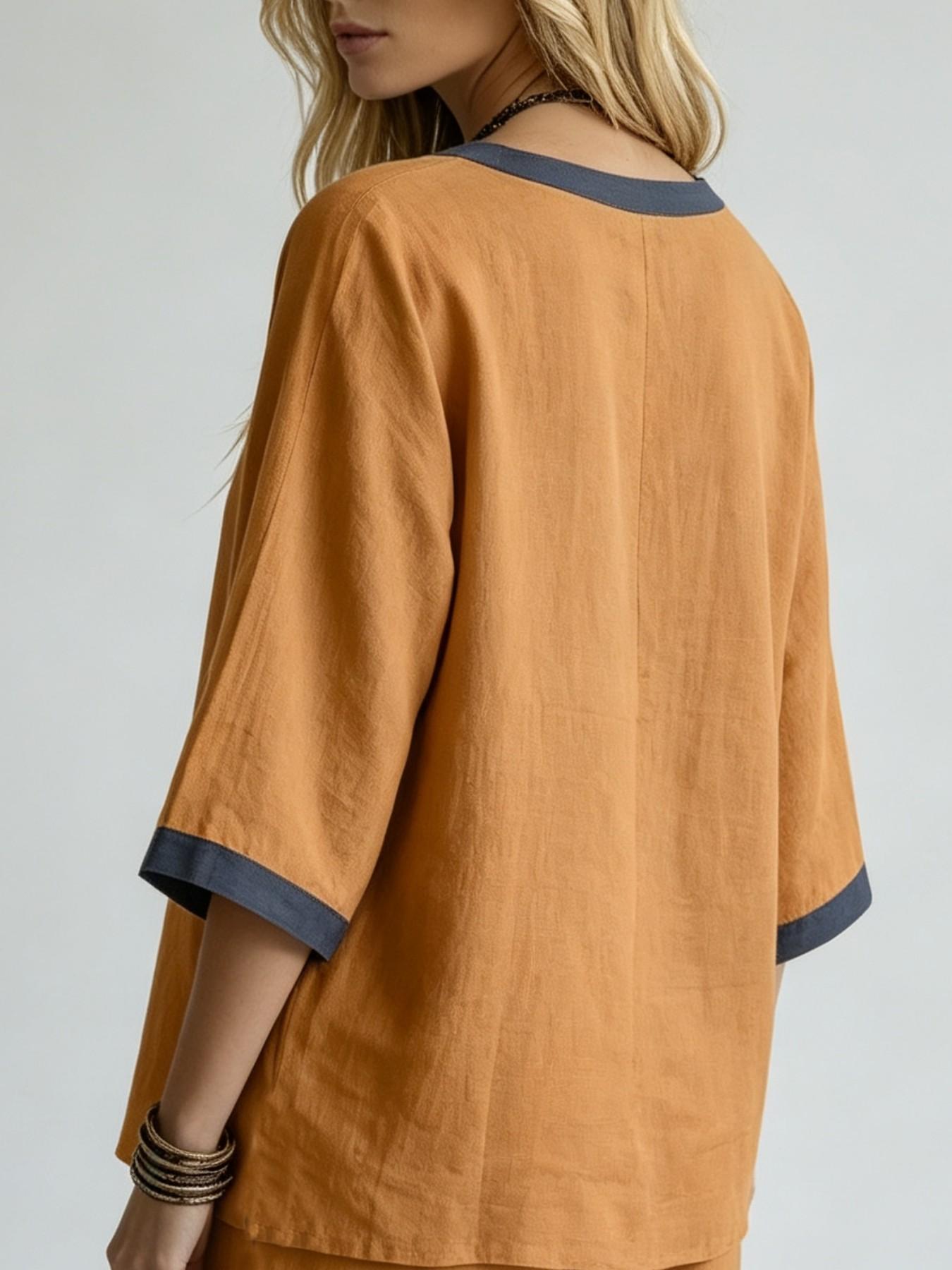 2026 Summer Women's Solid Color Two Piece Set, V Neck Half Sleeve Top, Loose Fit Long Pants, Casual Daily Streetwear, Co-Ord, Outfit