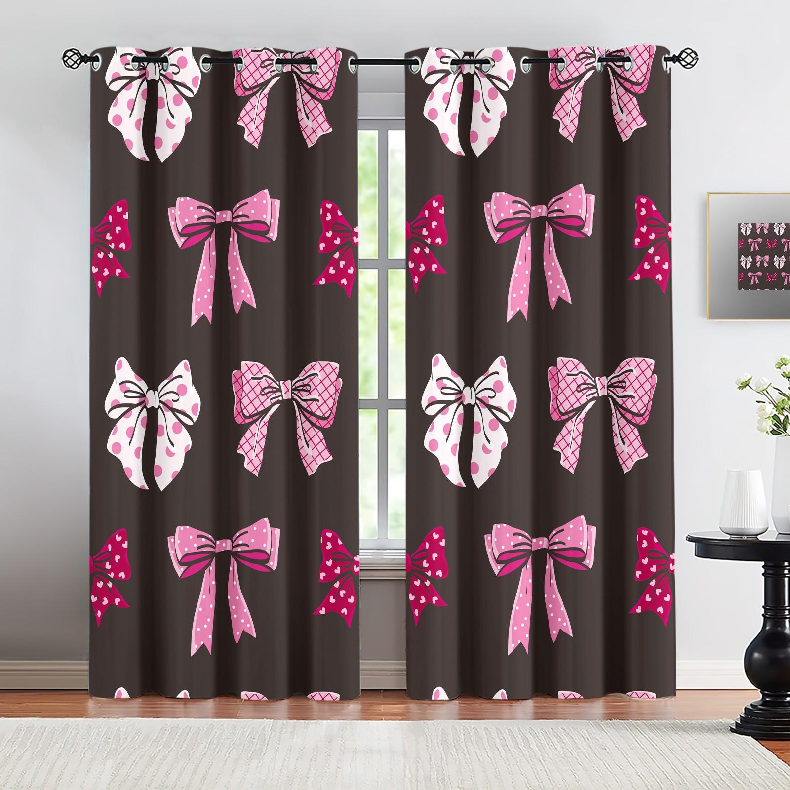 2 Panels Set Cute Coquette Bow Print Blackout Curtains, Y2K Aesthetic Darkening Grommet Window Drapes, Privacy Protection & Light Blocking, Perfect for Bedroom, Living Room, Dorm & Girls' Room Trendy Home Decor