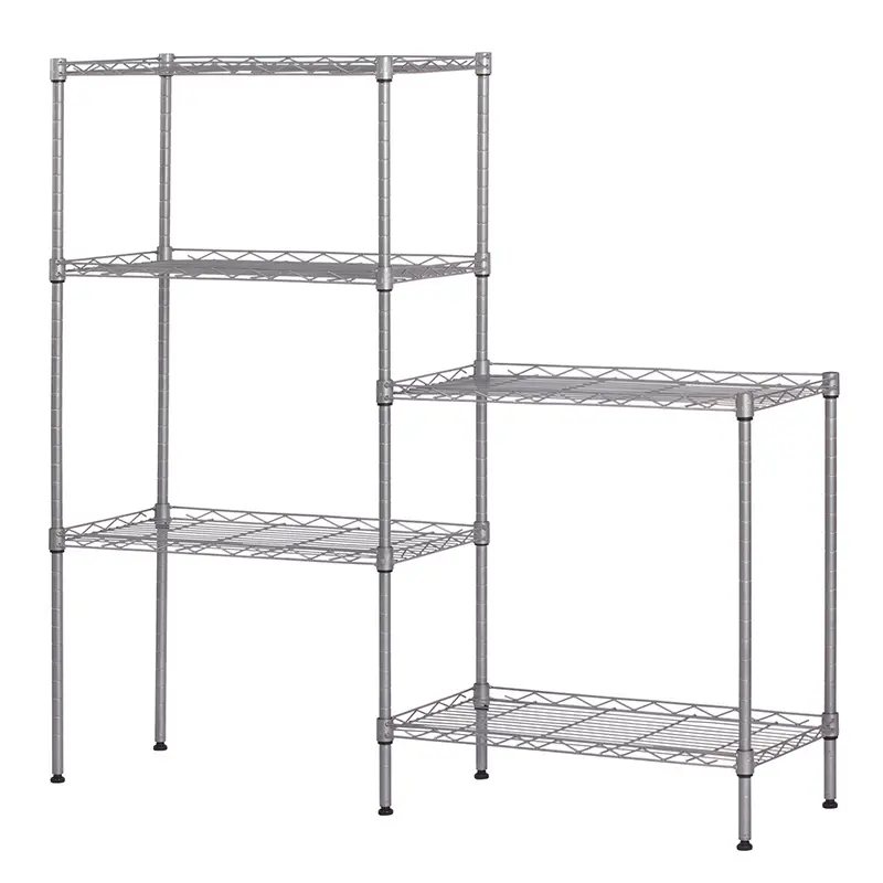 Silver Versatile Metal Storage Shelf, Combination Shelving Rack for Kitchen Organization, Floor Standing Microwave Stand and Home Storage Organizer