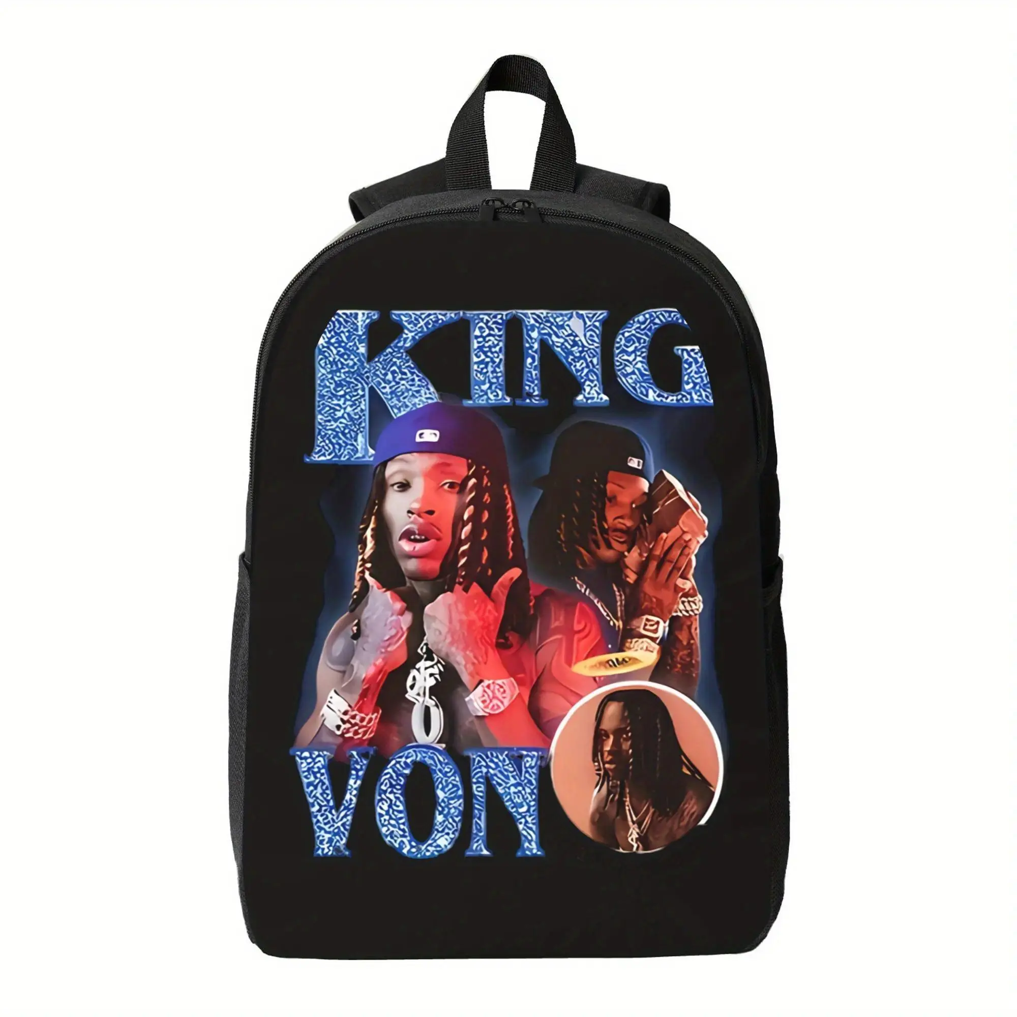 Men's King Von Printed Polyester School Backpack - Waterproof, Simple Elegant, Stylish Zippered Daypack, Ideal for Teenage Students for School Use, School Backpacks