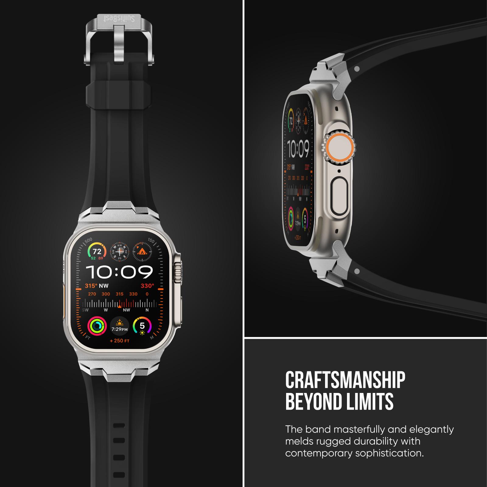 All-Black Rugged Rubber Band for Apple Watch Ultra 2 Band 49mm 46mm 45mm 44mm 42mm, Rugged Silicone Strap for iWatch Ultra Series 11 10 9 8 7 6 5 4 SE