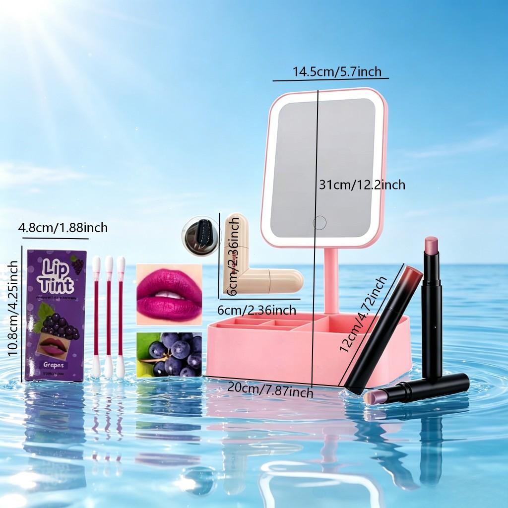 7-Piece Makeup Set, Includes Lipstick, Eyeliner, Eye Shadows, Mirror, Bag, Perfect for Romantic Occasions, Birthday Gift for Friends and Mom