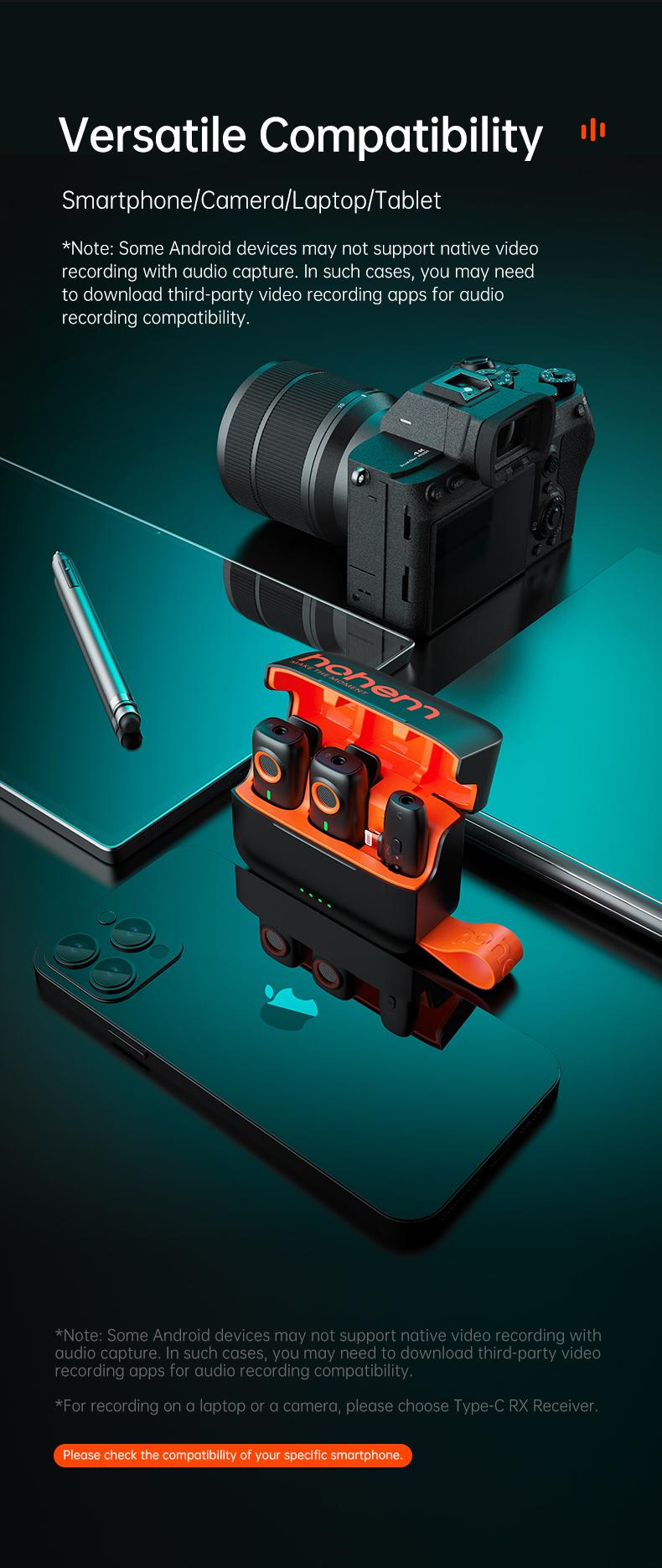 hohem MIC-01 Wireless Lavalier Microphone, DSP Noise Cancellation, 20-Hours Battery, Wireless Mircophone for Android, PC, Camera, Interview, Vlogs (2 TX + 1 RX + Charging Case),Perfect with hohem iSteady M6/ MT2/ Mobile+/Android/ Iphone 17 series