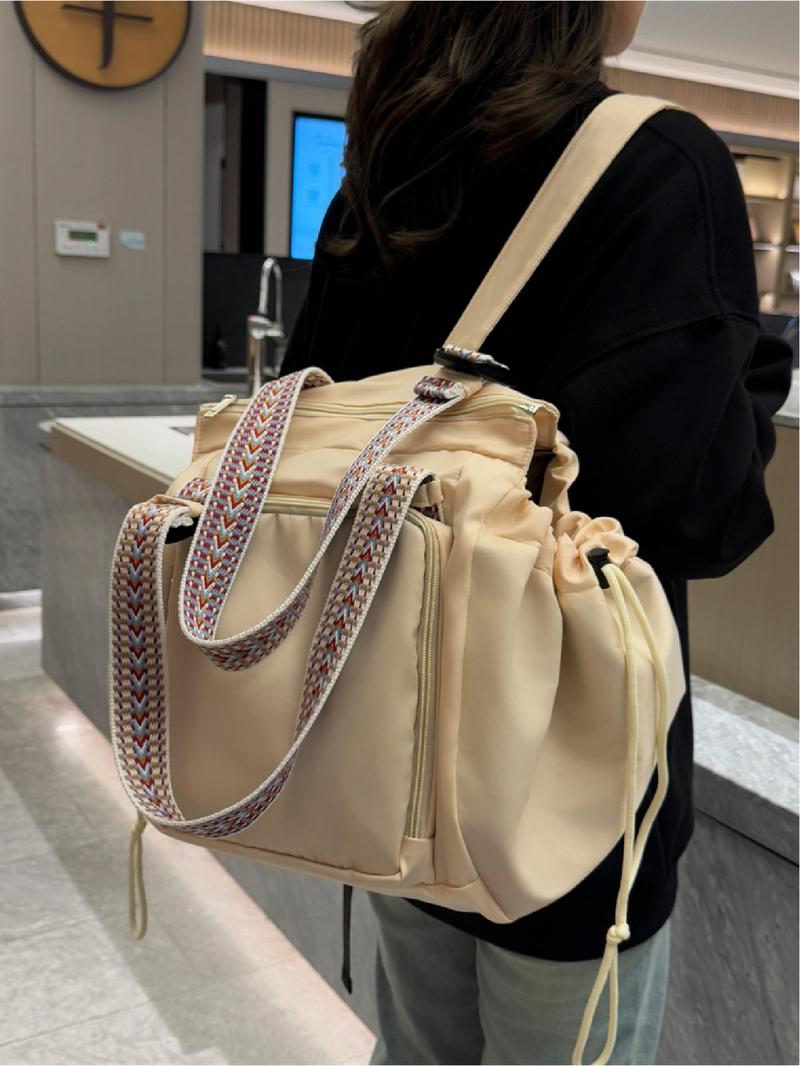 Women's Large Capacity Fitness Travel Daily Backpack - Casual Travel Backpack - Multi functional Convertible Cross/Shoulder Backpack, Multi layer Design, Beige/Black Strap Selection - Durable Material, Suitable for Work and Vacation