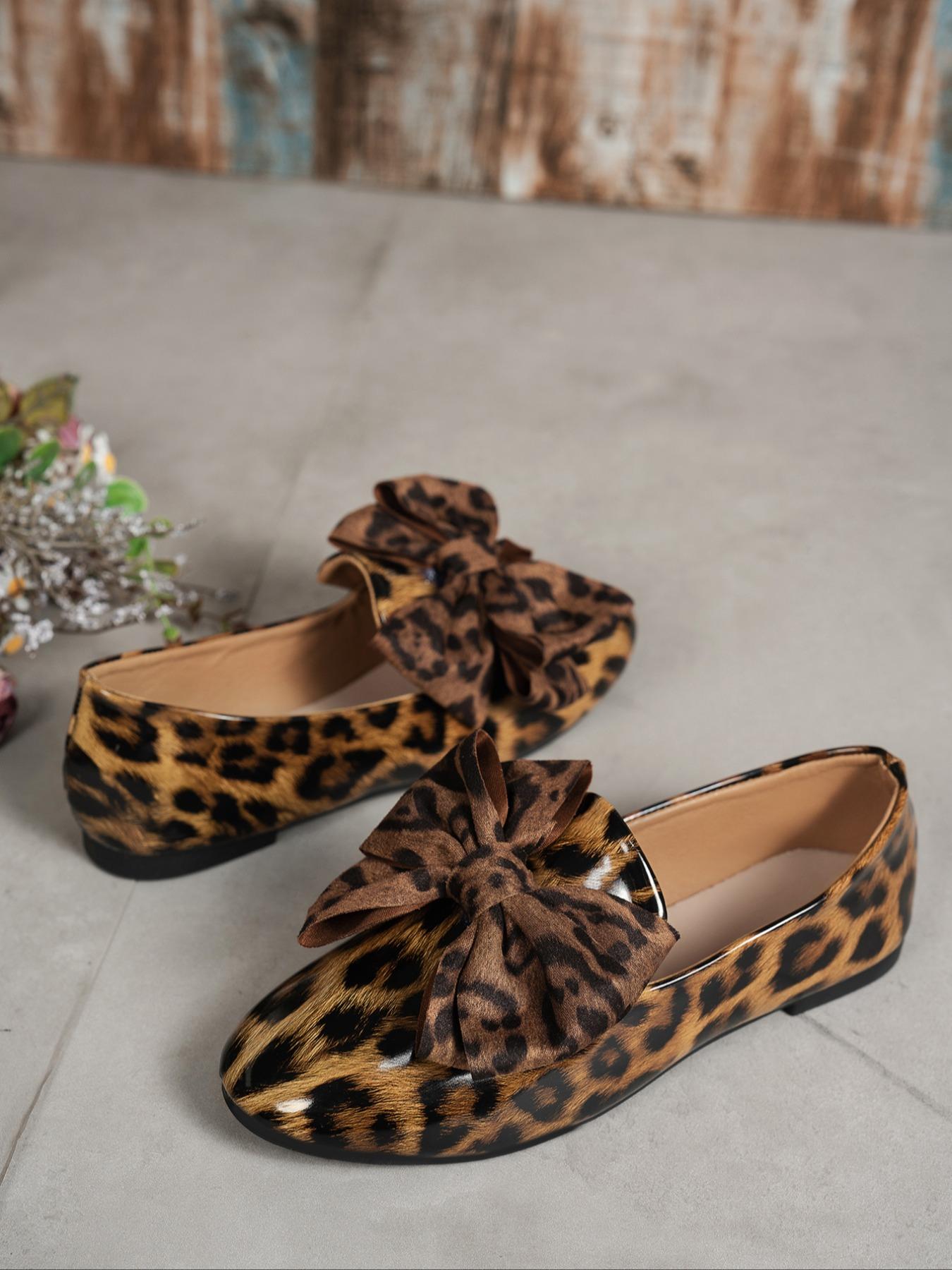 Women's Fashion Casual Flat Shoes, Round Toe Flats, Bowknot Decoration, Leopard Texture Elegant Versatile Basic, Large Size Comfortable Women's Shoes