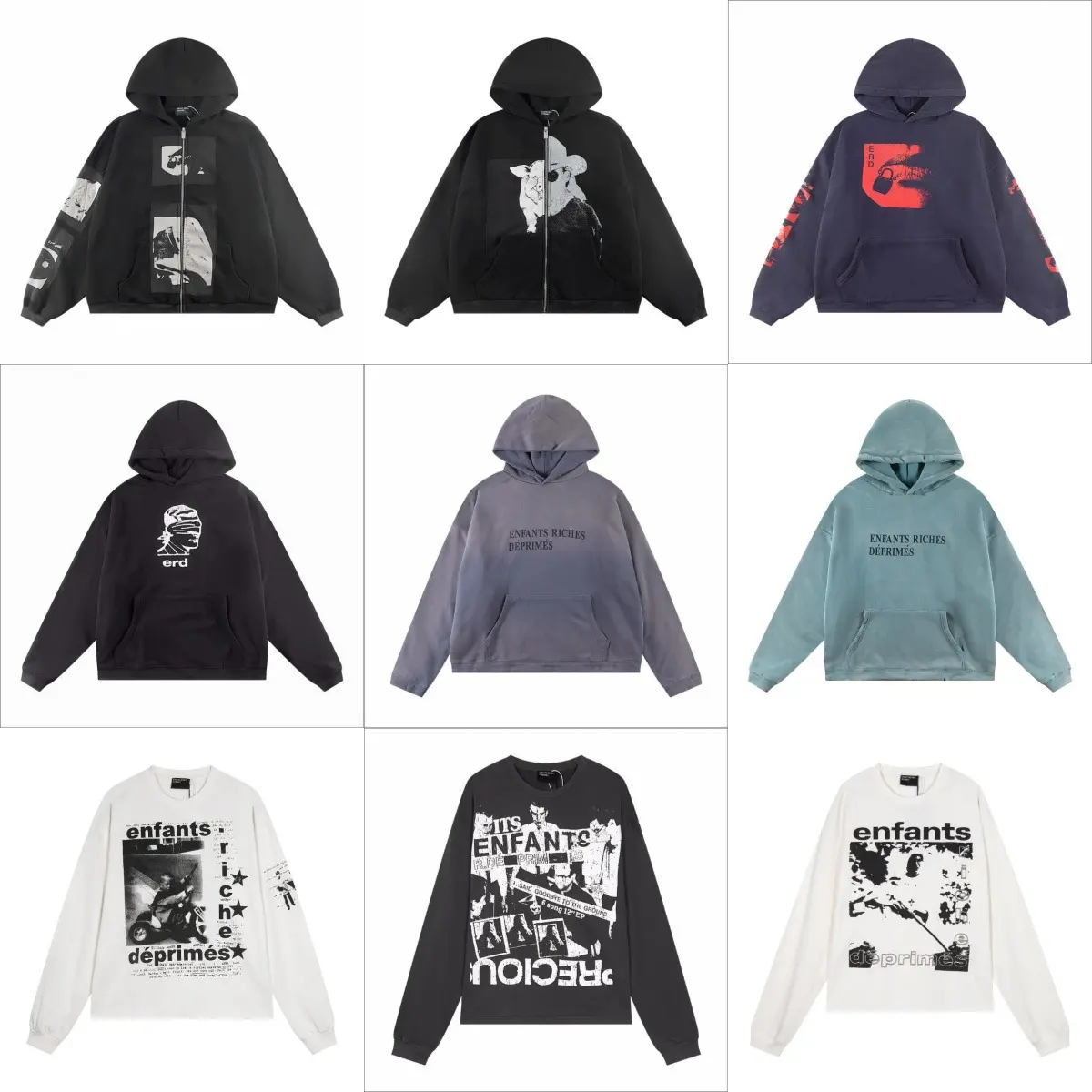 New ERD (Enfants Riches Déprimés) Vintage Washed Letter Print Unisex Oversized Pullover Hoodie