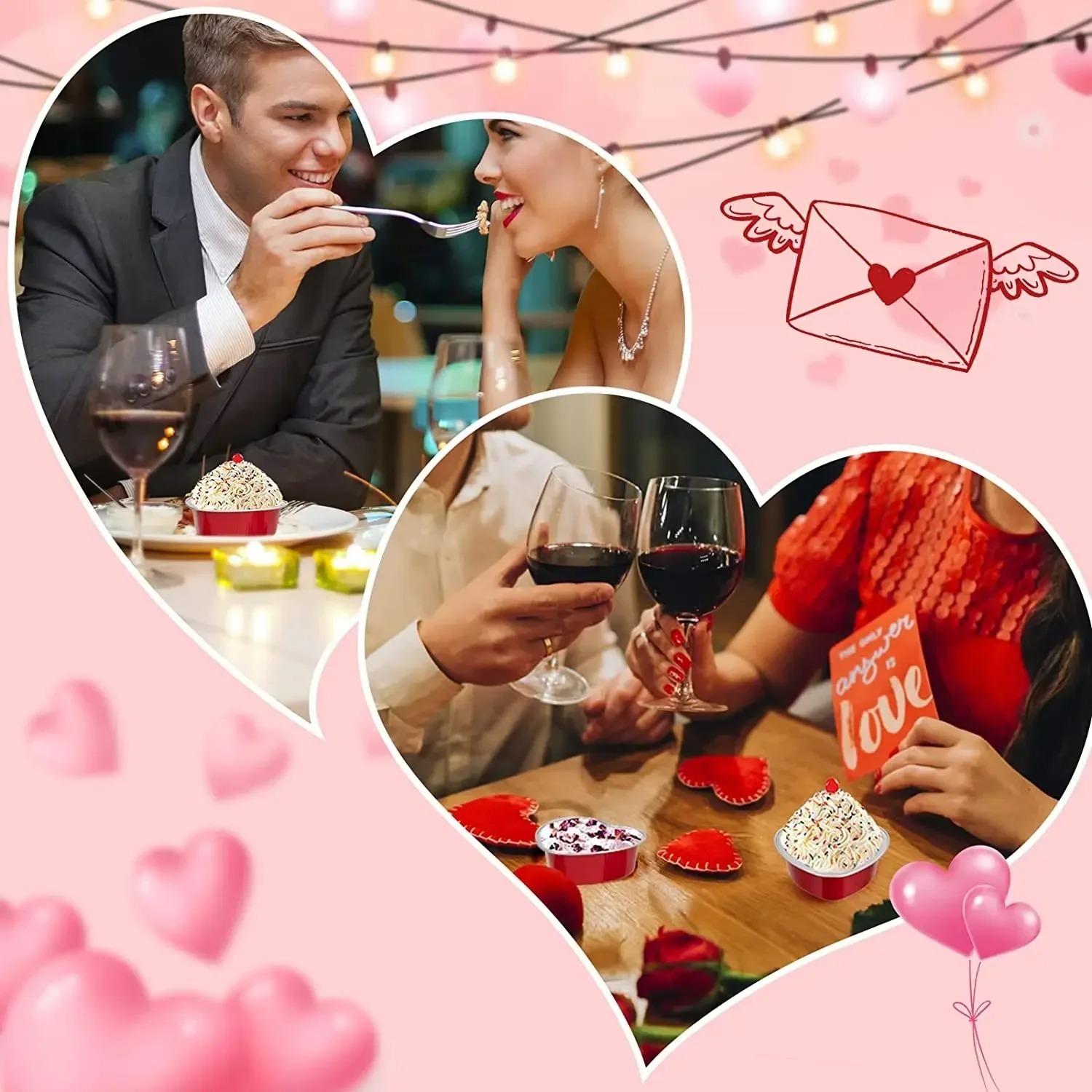 50 Pcs 3.4 oz Heart-Shaped Mini Cakes Desserts Molds with Lids and Featuring a Heart Pattern, Baking cups, Muffin Tins, Cake Cups Suitable for Parties, Weddings and Birthdays