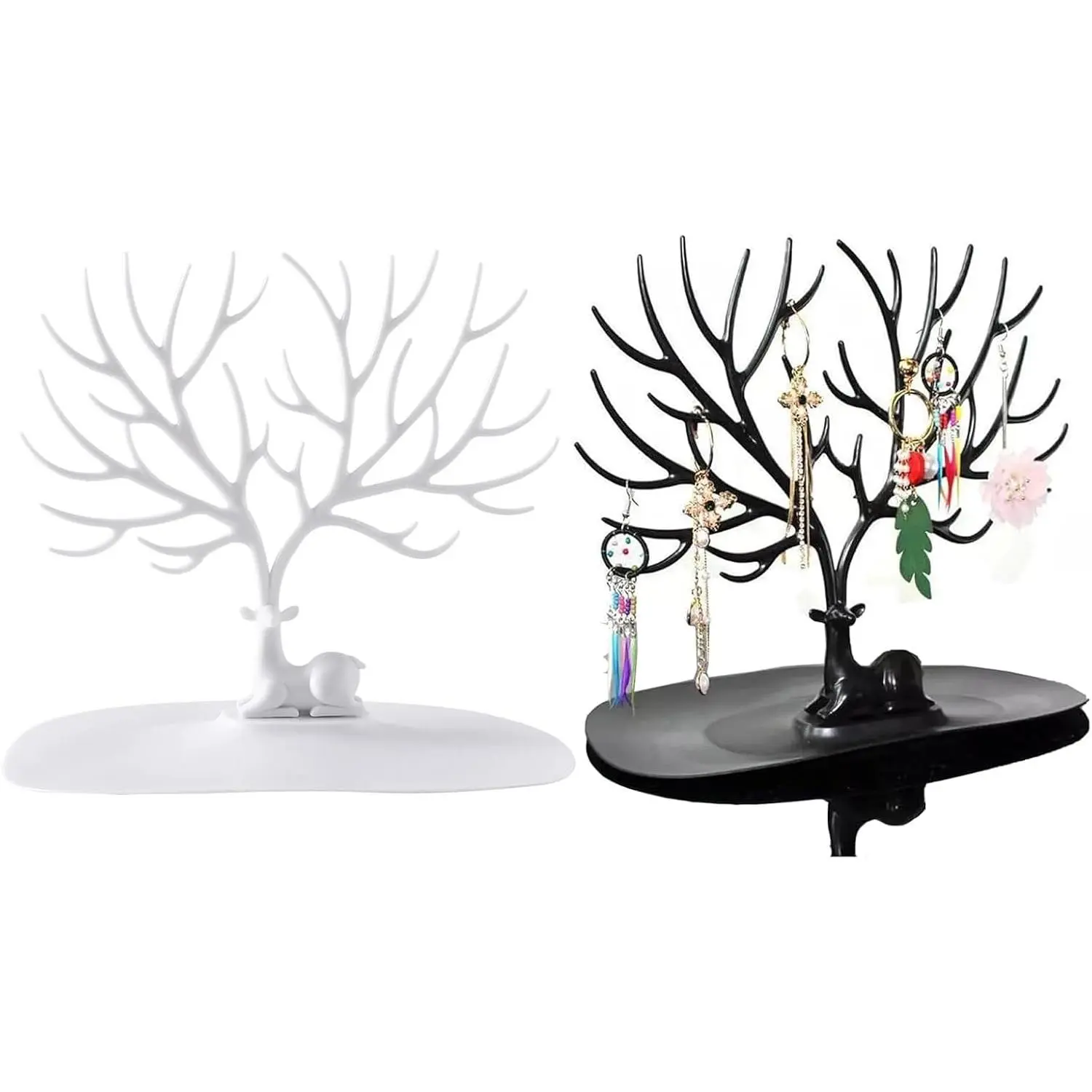 2 Pack  Tree Necklace Holder, Little  Display Stand Organizer | Plastic Tree Tower Rack Space-Saving  Organizer for Earrings, Necklace , Bracelets, Antler Holder, Black + White