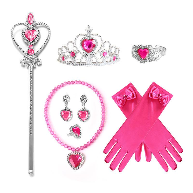 Girls' Full-Length Tulle Skirt Princess Look Formal Dress, Elegant Pink Party Wear with Crown Set, Halloween-Christmas Role-Playing Costume Gift Outfit