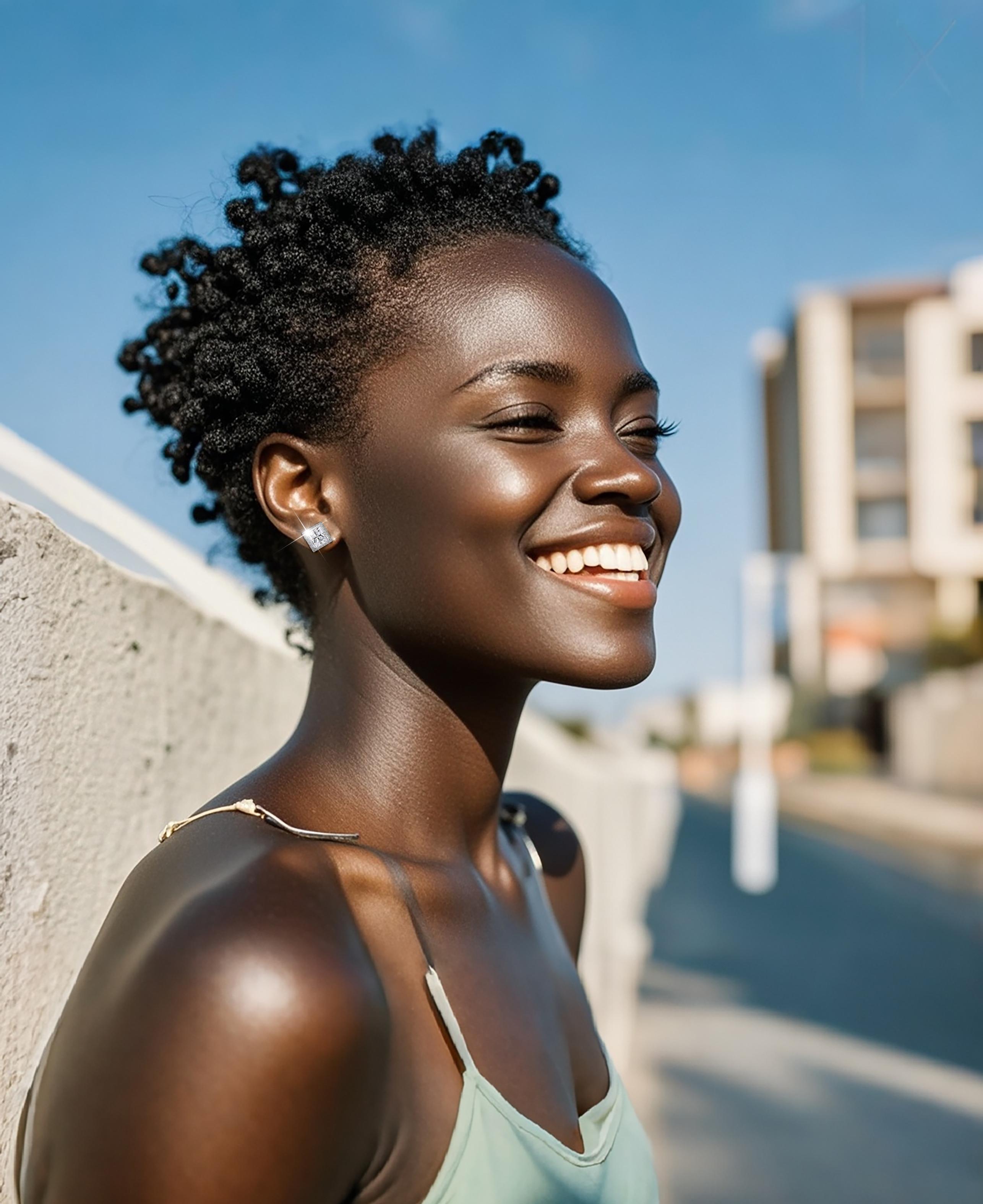 Delzzad S925 Radiant Cut VVS Synthetic Moissanite Stud Earrings Daily Costume Jewelry Accessories Perfect Birthday Anniversary Gift for Women Wedding Set