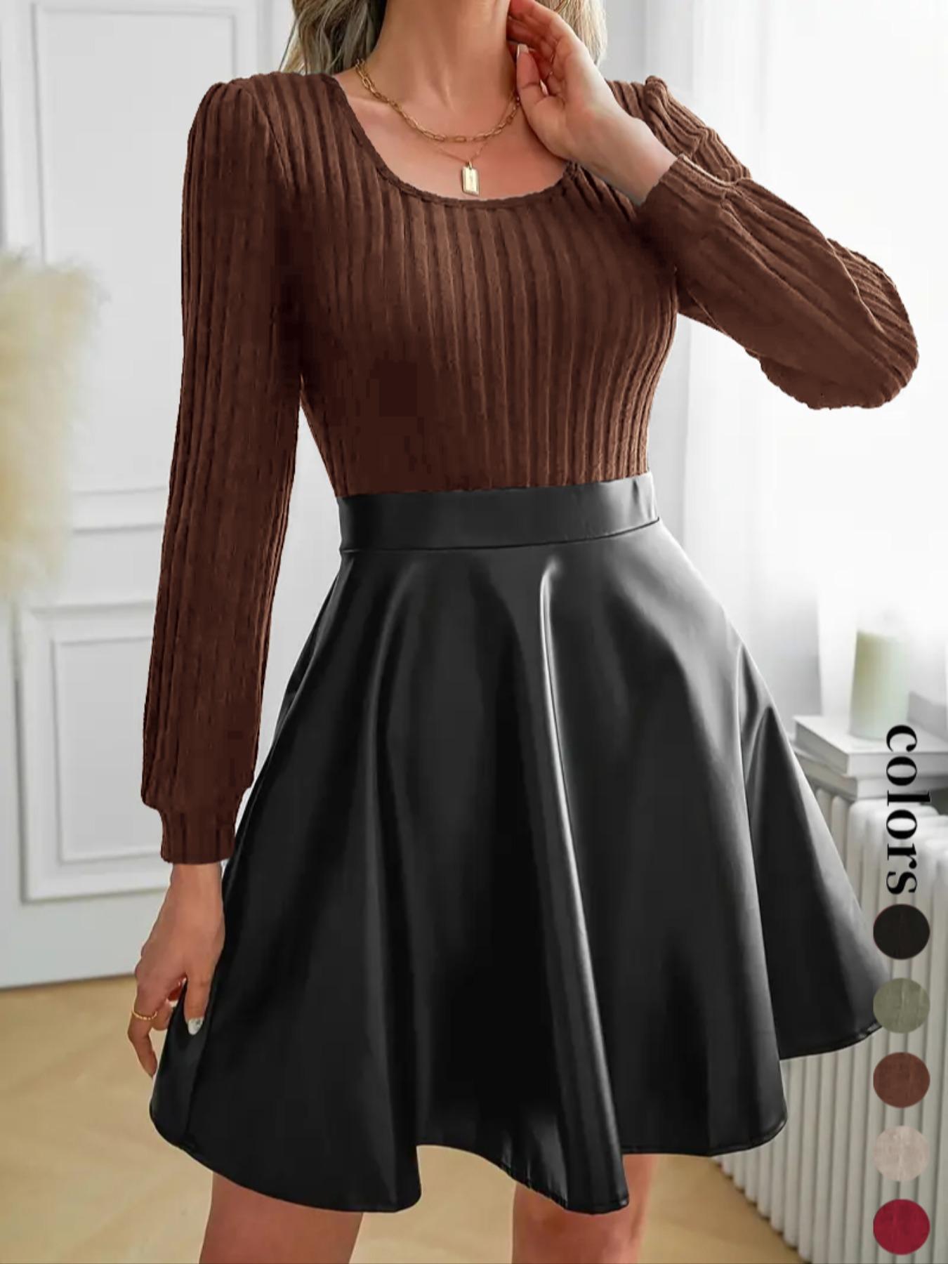 New European Style Casual Women's Patchwork A-Line Dress, Elegant Long Sleeve Maxi Dress, Perfect for Spring & Fall Seasons