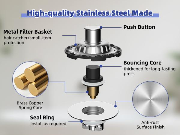 Anylock Universal Bathtub Drain Stopper Shower Drain Hair Catcher, Tub Stopper with Visible Top Strainer, Upgraded 3 in 1 Pop-up Drain Plug Fit for 1.5 to 2.4" Hole, Stainless Steel Filter Basket, Chrome