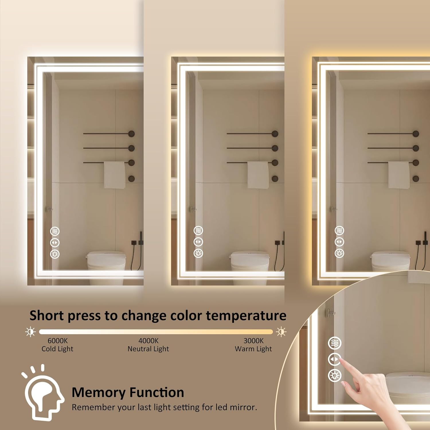 GLITGATE 60"x28" LED Bathroom Mirror, Front Light and Backlit LED Mirror for Bathroom, Lighted Vanity Mirror for Wall, Stepless Dimmable, Anti-Fog, Shatter-Proof, Memory, Double LED Vanity Mirror GLITGATE 60"x28" LED Bathroom Mirror, Front Light and Backlit LED Mirror for Bathroom, Lighted Vanity Mirror for Wall, Stepless Dimmable, Anti-Fog, Shatter-Proof, Memory, Double LED Vanity Mirror