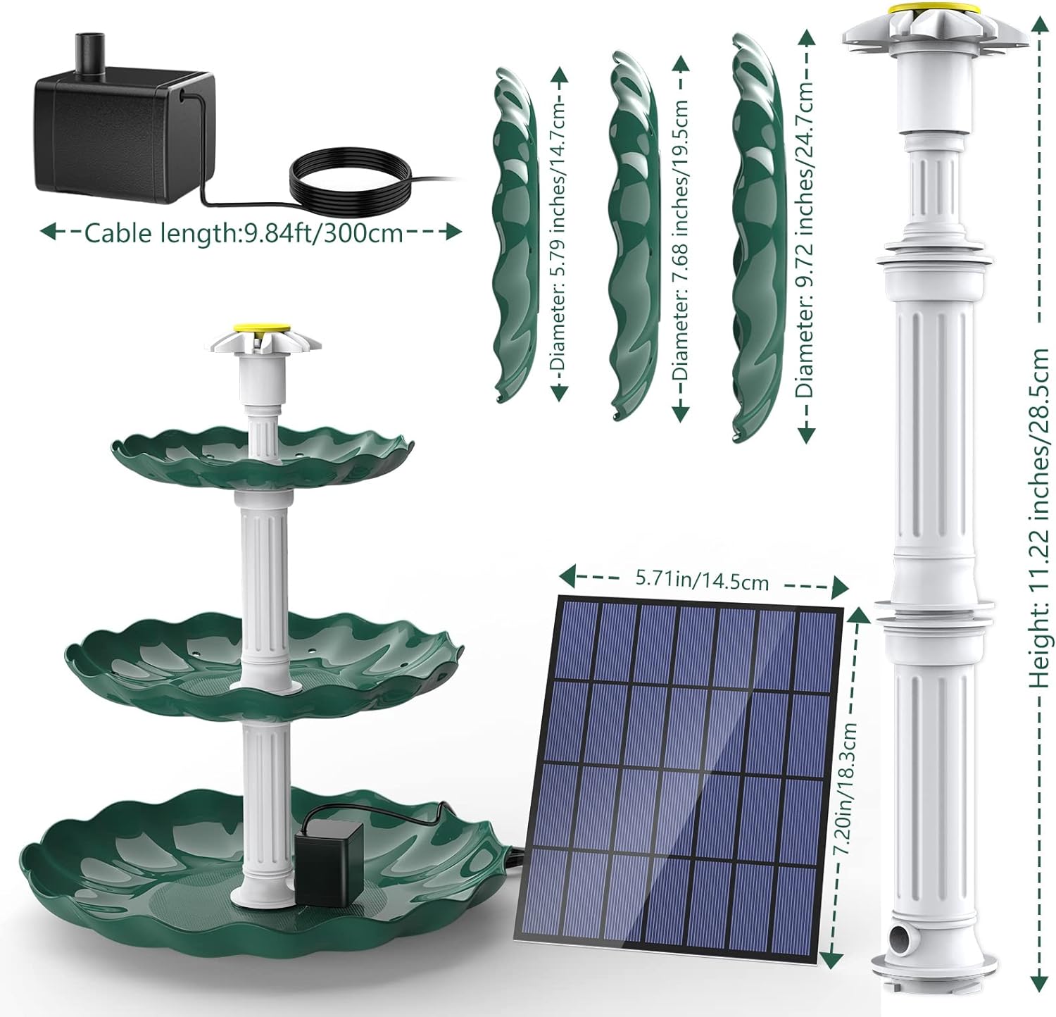AISITIN DIY Solar Bird Bath Fountain, 3 Tier Bird Bath with 3.5W Solar Water Fountain, Solar Powered Fountain Pump for Bird Bath, Courtyard, Outdoor, Garden Decoration.