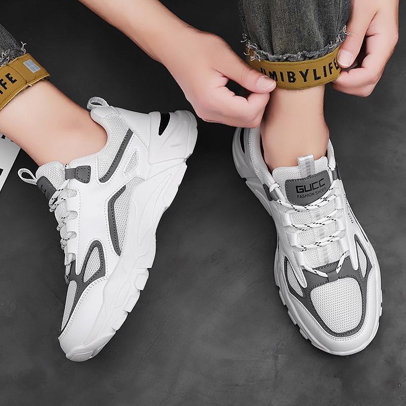 Men's Sporty Colorblock Low Top Lace Up Chunky Sneakers, Casual Comfortable Breathable Platform Sneakers, Fashionable Sneakers for Daily Footwear As Gift