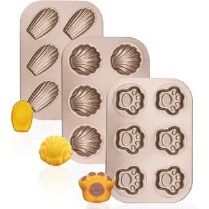 3 Pack Madeleine Pans, 10x7 Inch 6 Cavity Nonstick Cat Shaped Cake Cookies Pan Carbon Steel Madeleine Mold Shell Madeline Pan