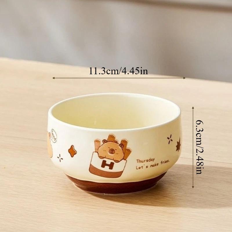 4 Pcs Cute Kapibala Ceramic Bowl Cartoon Anti-scald Soup Bowl Home Kitchen Noodle Ramen Tableware Bowl