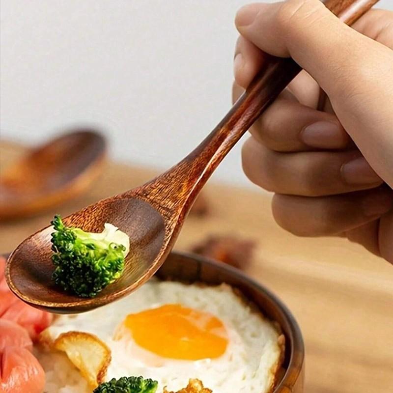 4/6 Piece Japanese Creative Wooden Spoons, Natural Eco-Friendly Soup Spoon, Sweetener Spoon, Baking Spoon Set/Cooking Spoon Set/Serving Spoon Set, Tableware Set, Kitchen Utensils Set, Cooking Tools