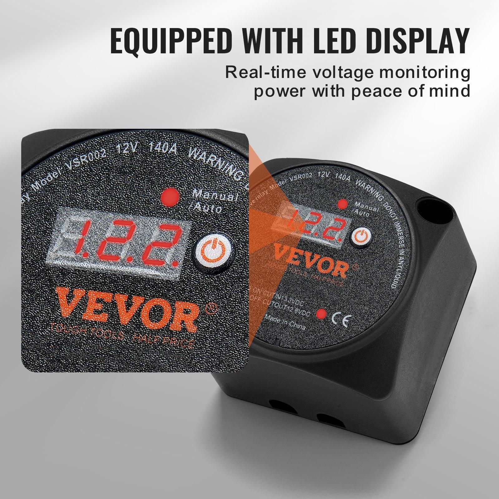 【FathersDayGift】 VEVOR Dual Battery Isolator Kit, 12V 140Amp, Manual and Auto Modes VSR Voltage Sensitive Relay with LCD Screen, Smart Battery Isolator for ATV UTV RV Camper Off-Road Vehicle Caravan Truck Boat Yacht 【FathersDayGift】 VEVOR Dual Battery Isolator Kit, 12V 140Amp, Manual and Auto Modes VSR Voltage Sensitive Relay with LCD Screen, Smart Battery Isolator for ATV UTV RV Camper Off-Road Vehicle Caravan Truck Boat Yacht