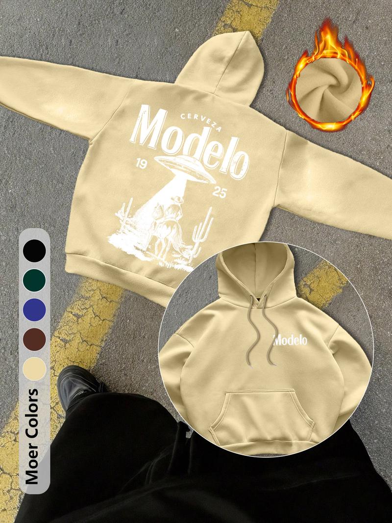 Gothic UFO and Western Cowboy Print Men's Regular Fashion Hoodies Printed Long Sleeve Hooded Sweatshirt Jacket