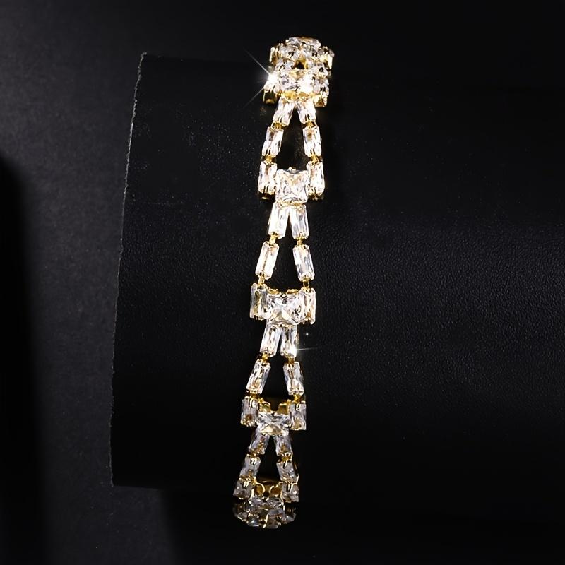 Luxury 2-Row Square Geometric Tennis Bracelet with 3A CZ for Women