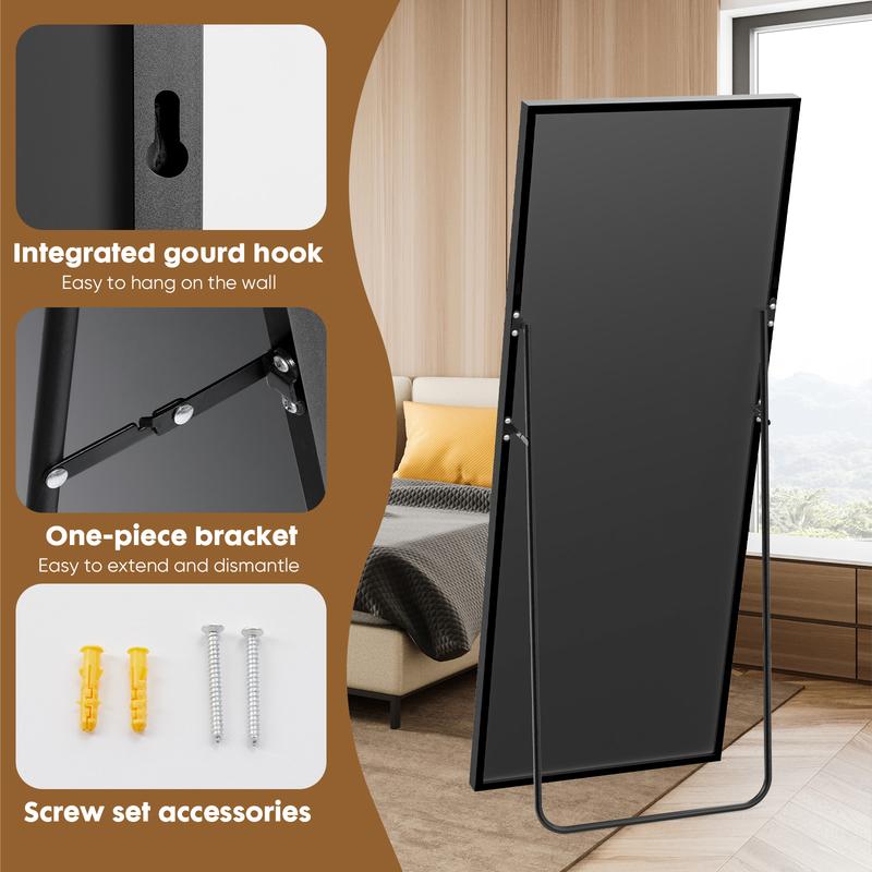 71" Full-Length Mirror with Stand - Freestanding/Wall-Mounted Floor Mirror, Shatterproof Nano Glass & Aluminum Frame, Right Angle/Rounded Corners (Gold/Black)