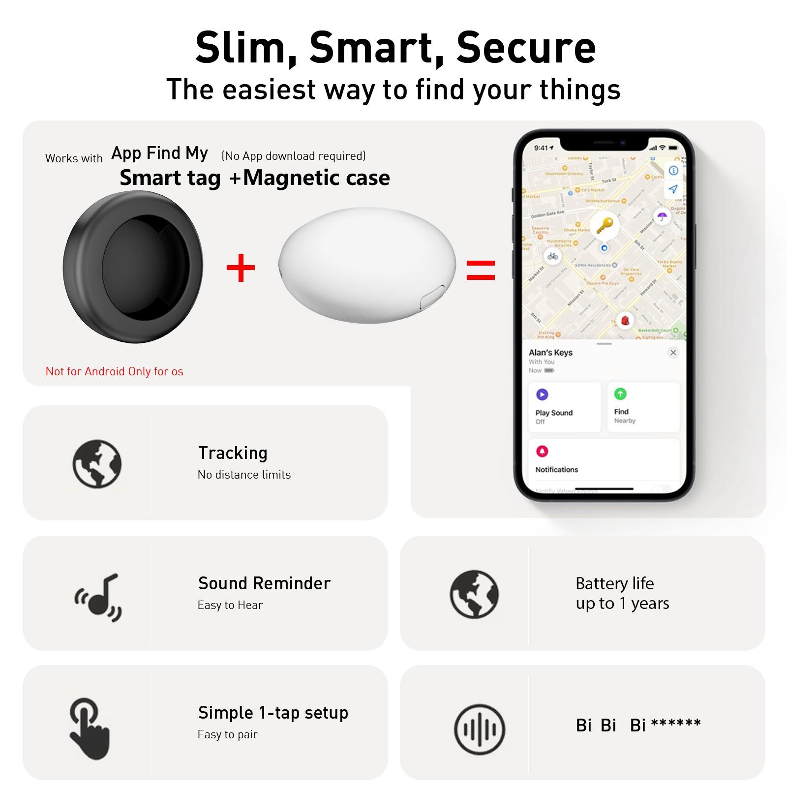 2PCS Flat Vehicle Locator with Magnetic Case, No Monthly Fee, Global Use, iOS System Only, Suitable for Cars, Bikes, Motorcycles, Pets, Luggage