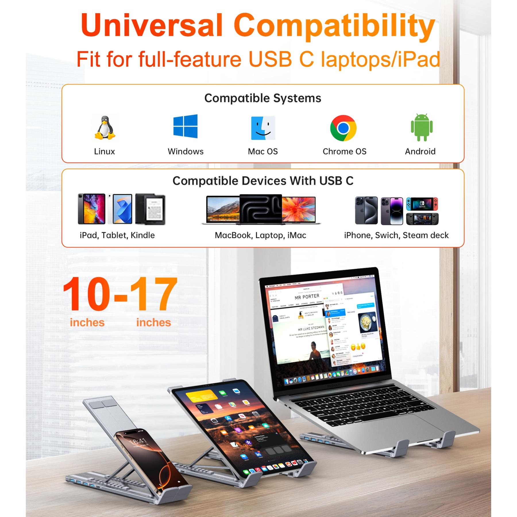 Five-In-One Laptop Docking Station Stand, Tablet Holder, Multi-Function Computer Accessory, Durable & Space-Saving Design