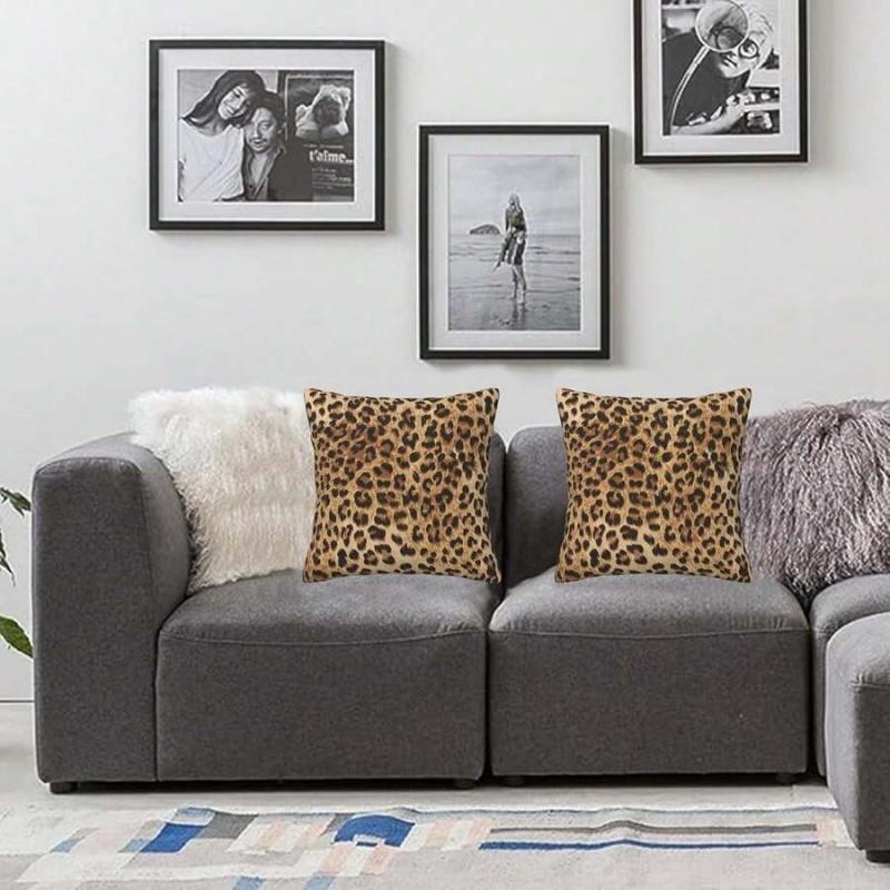 2pcs 18x18 Inch Leopard Print Pillow Covers Couch Cheetah Print Pillow Case Decorative Square Throw Pillows For Home Living Room Bedroom Bed Cushion Outdoor, Bedroom Decorative Accessories, Perfect For Christmas/New Year/Holiday