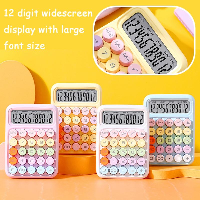 Colorful Keyboard Calculator, 1 Count Round Mechanical Keyboard Desktop Calculator with Display, Accounting Supplies for School Student Office (Batteries Not Included)