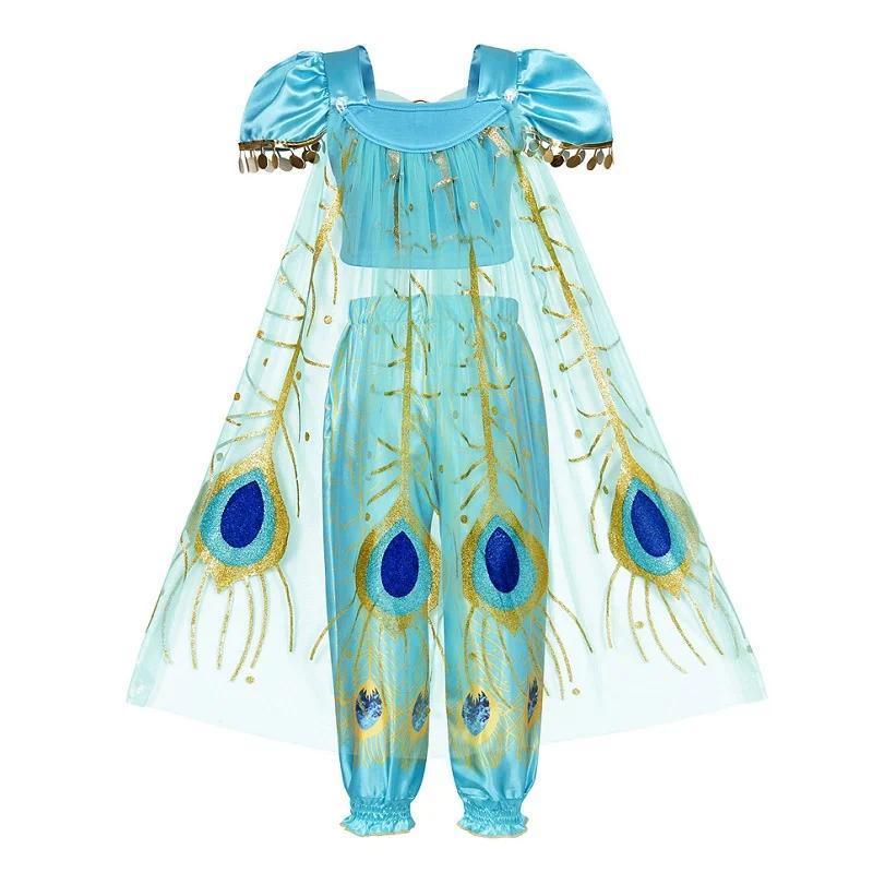 Kids' Jasmine Princess Costume, Polyester Halloween Party Dress, All-Season Girls' Costume Outfit